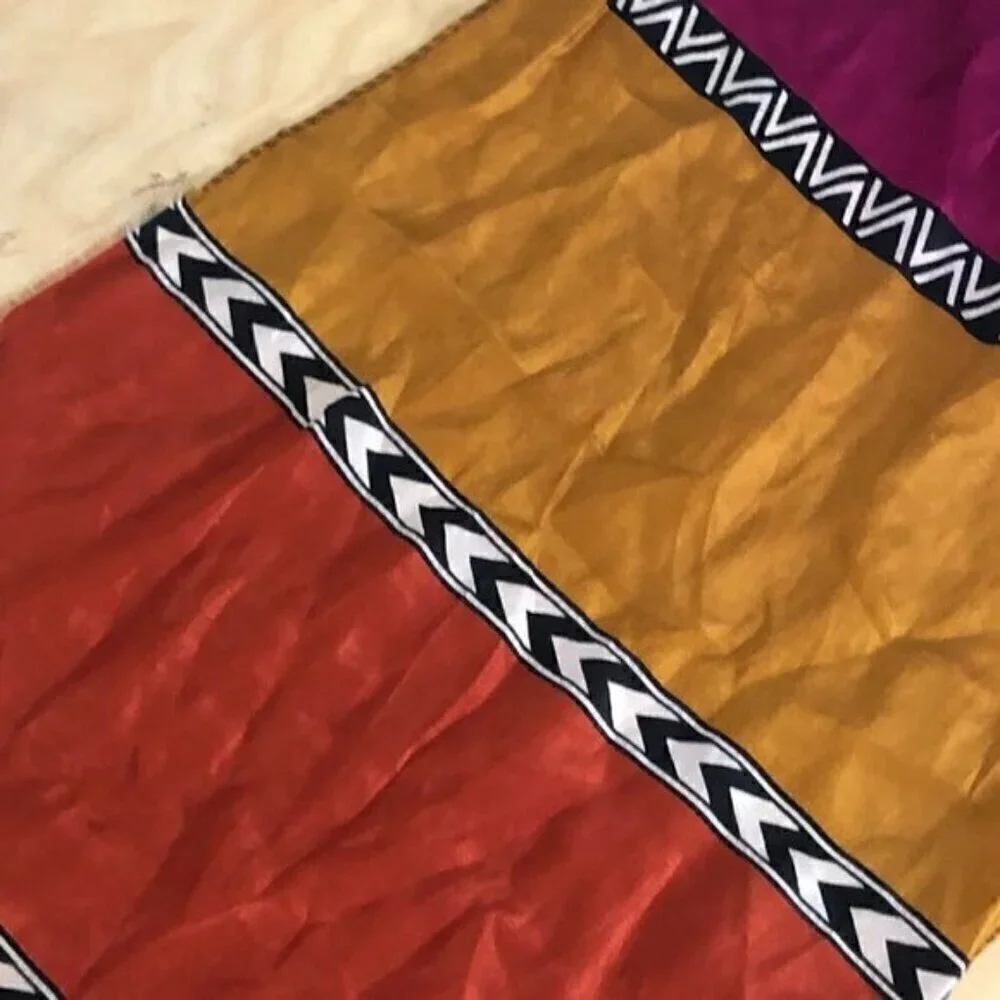 Vintage Estate Silk Scarf Women's Black White & Jewel Tones Tribal 60